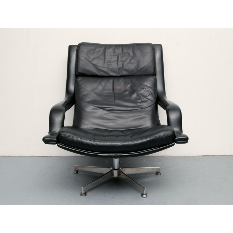 Fauteuil pivotant vintage en cuir par Geoffrey Hartcourt pour Artifort, Pays-Bas 1970