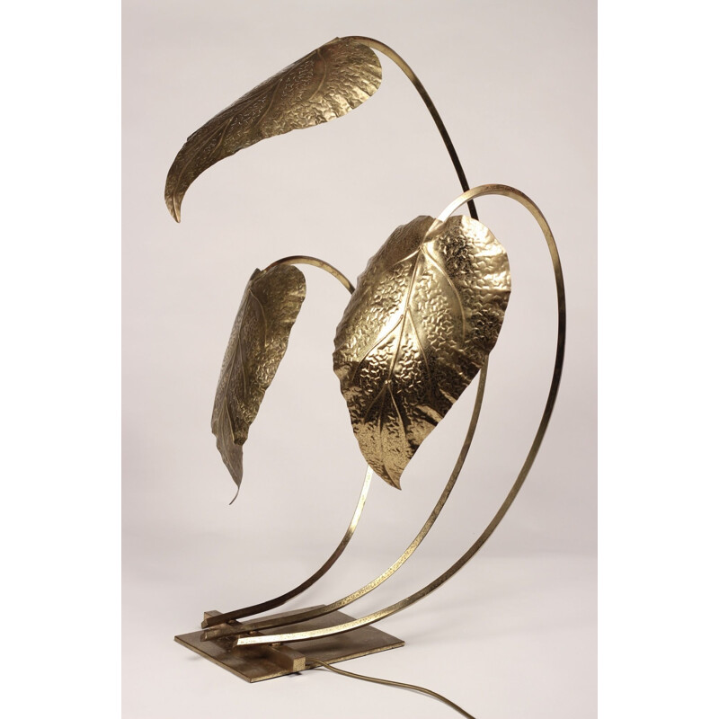 Vintage brass leaf lamp by Tommaso Barbi, Italy 1970