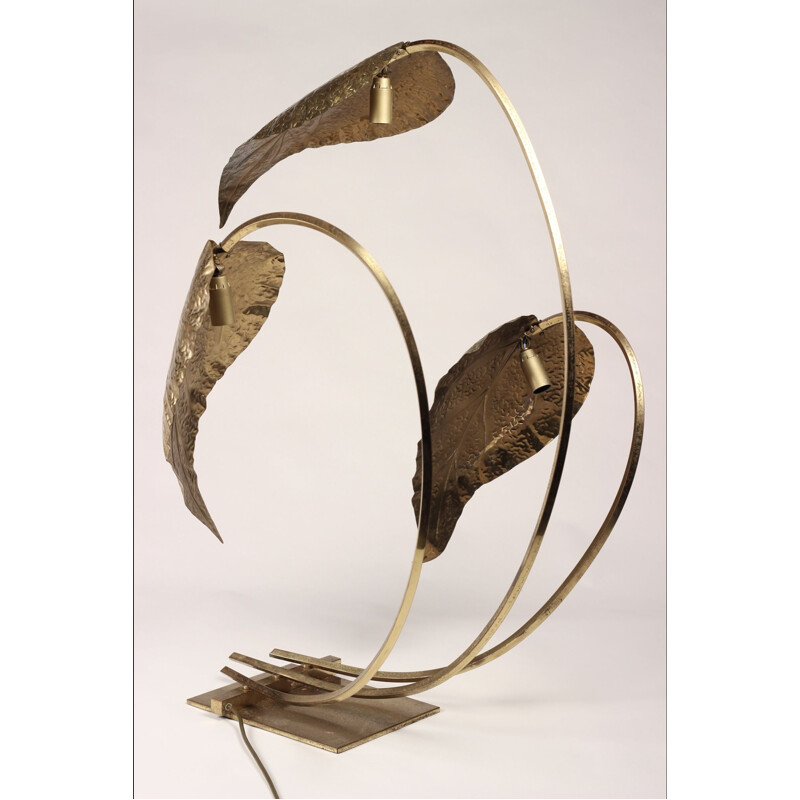 Vintage brass leaf lamp by Tommaso Barbi, Italy 1970