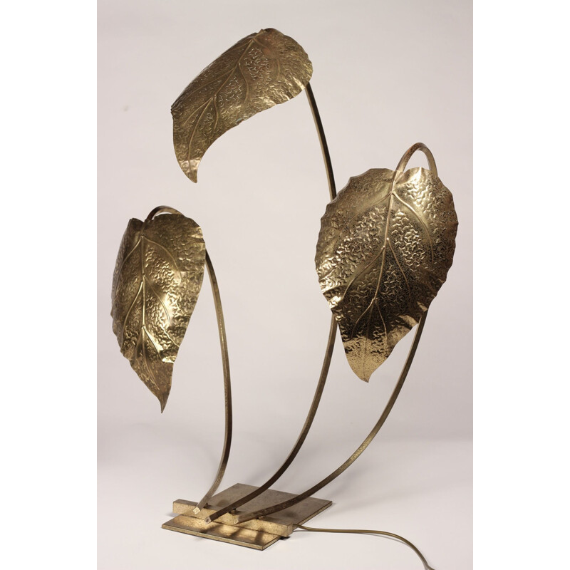 Vintage brass leaf lamp by Tommaso Barbi, Italy 1970