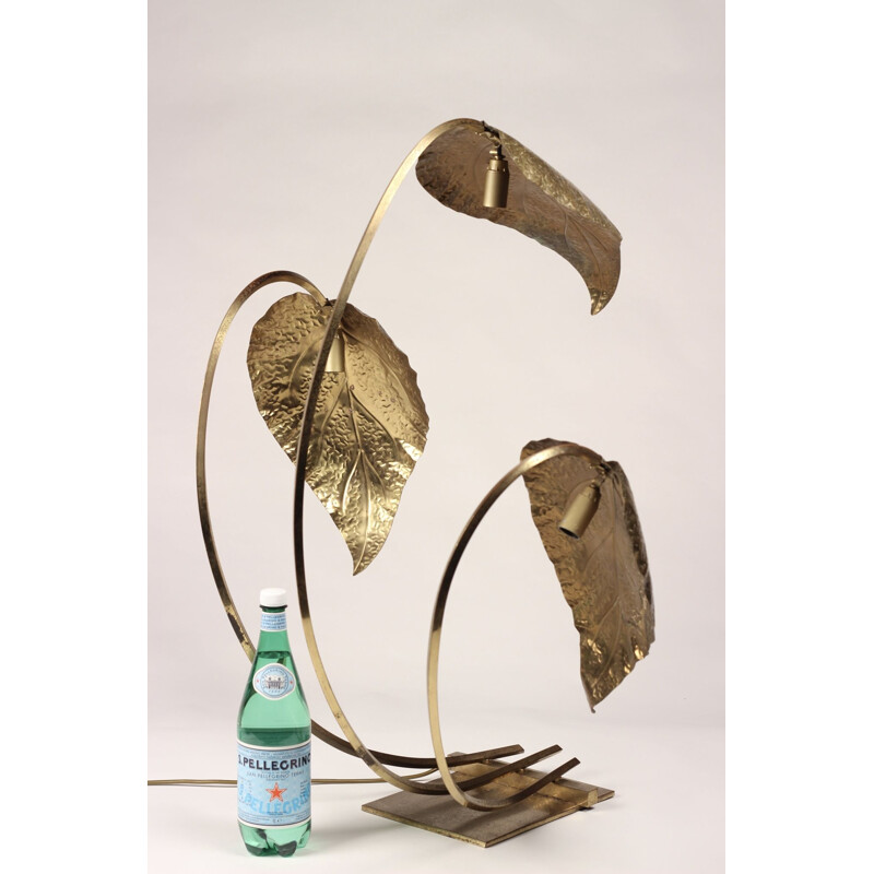 Vintage brass leaf lamp by Tommaso Barbi, Italy 1970