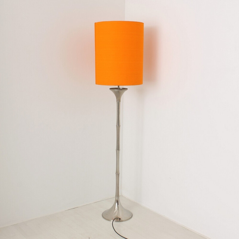 Lampadaire "Tulipe" en métal chromé et plastique orange - 1970