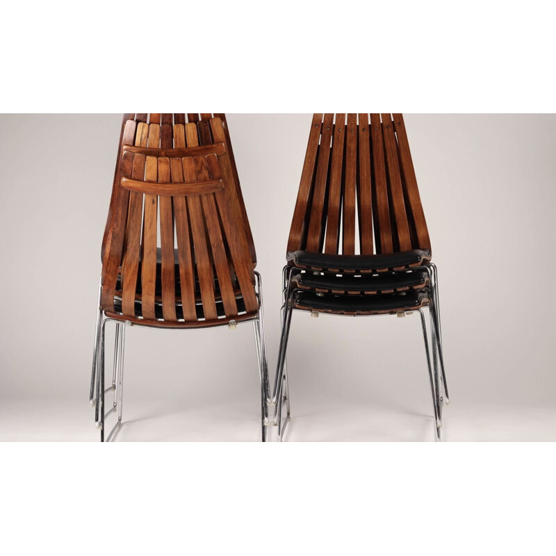 Juego de 6 sillas escandinavas vintage de palisandro de Hans Brattrud, 1958
