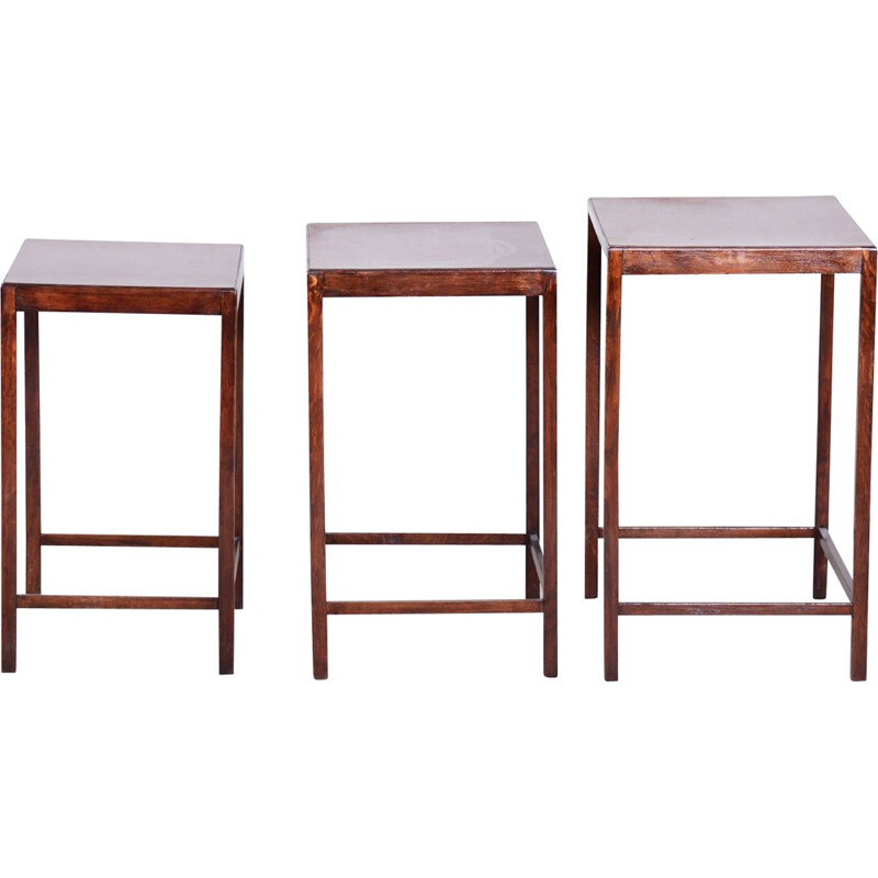 Vintage art deco nesting tables in eiken formica en kartonfer door Jindrich Halabala voor Up Zavody, 1930