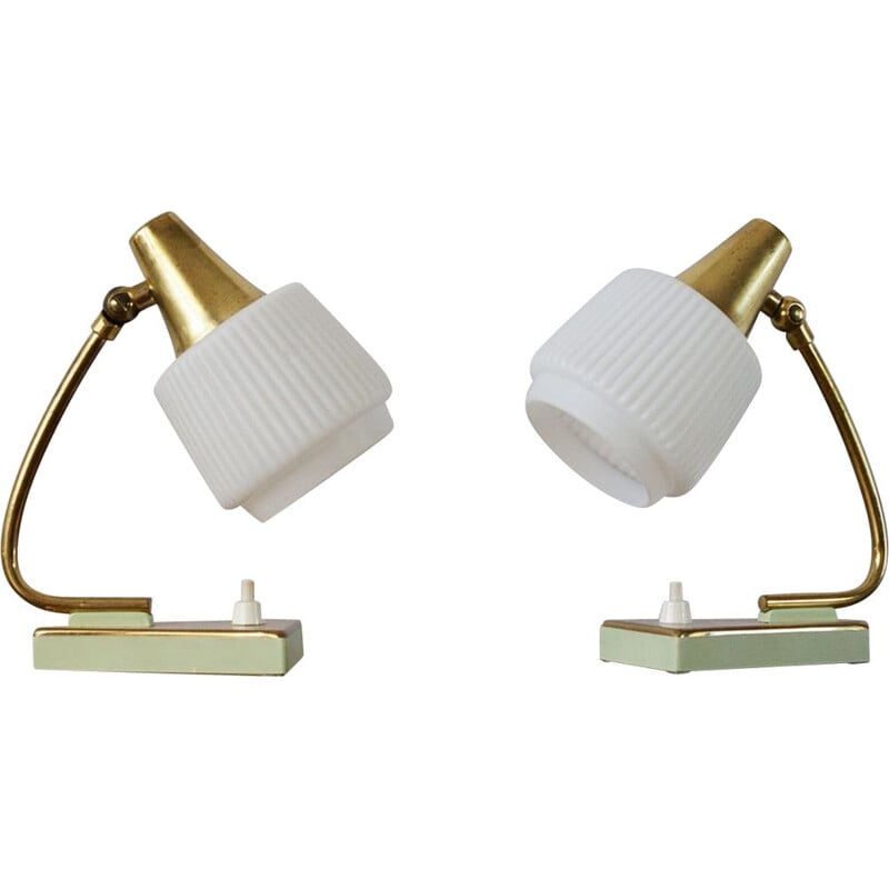 Pair of mid-century brass and metal table lamps, 1950s