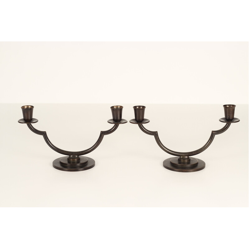 Pair of vintage art deco metal disco candle holders by Just Andersen, Denmark 1930