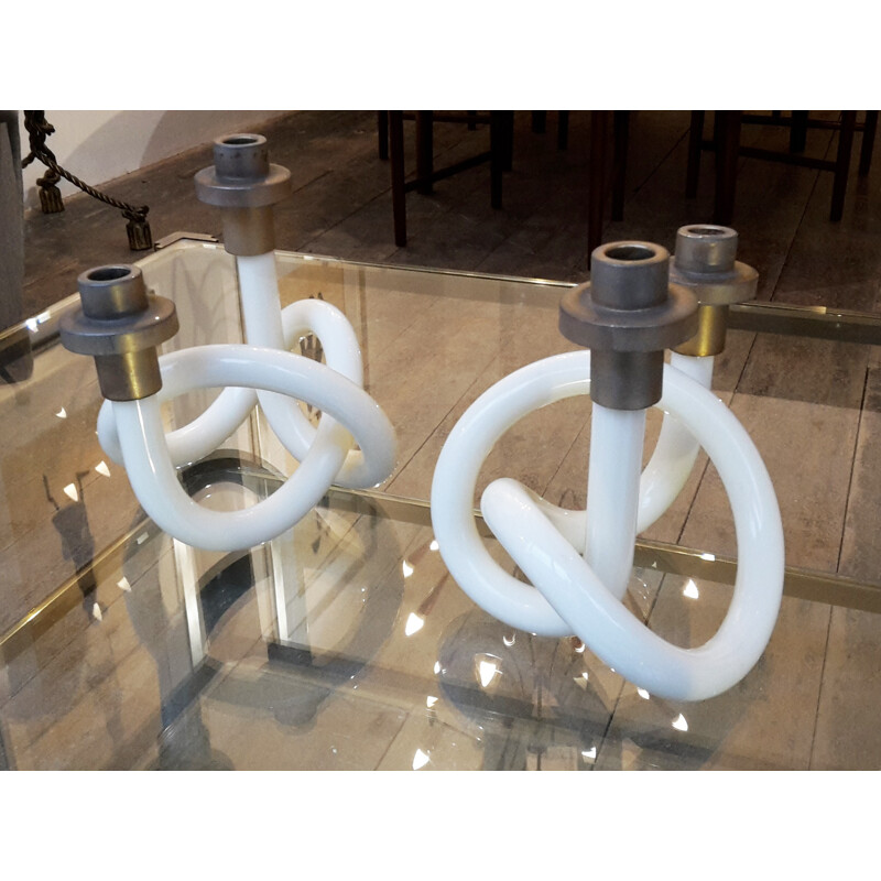 Pair of Pretzels candleholders in lucite, Dorothy THORPE - 1940s