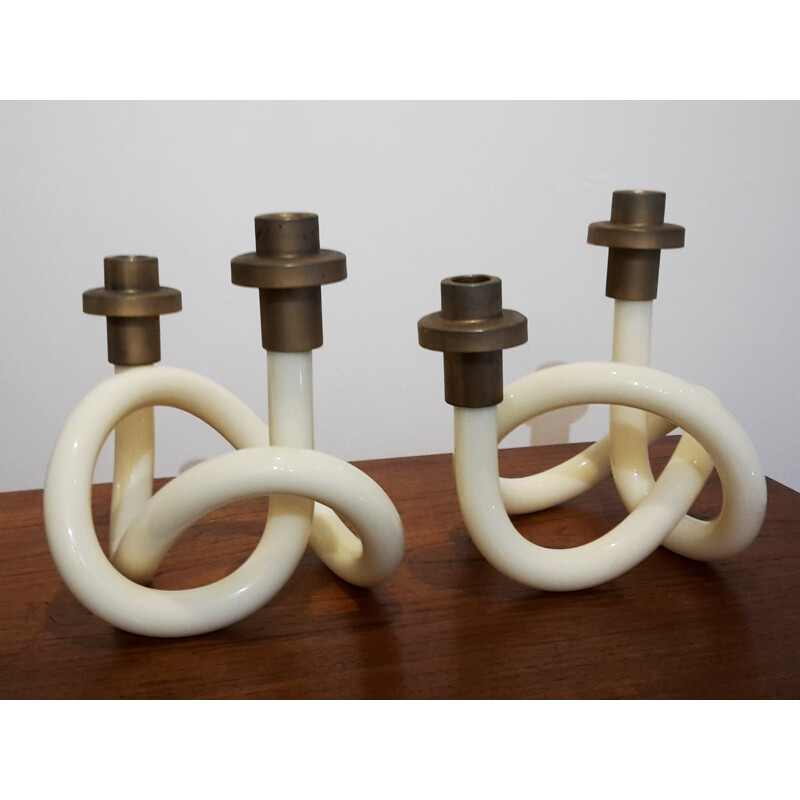 Pair of Pretzels candleholders in lucite, Dorothy THORPE - 1940s