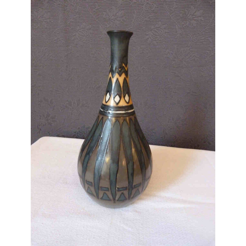 Odetta vase in green and yellow ceramic - 1940s