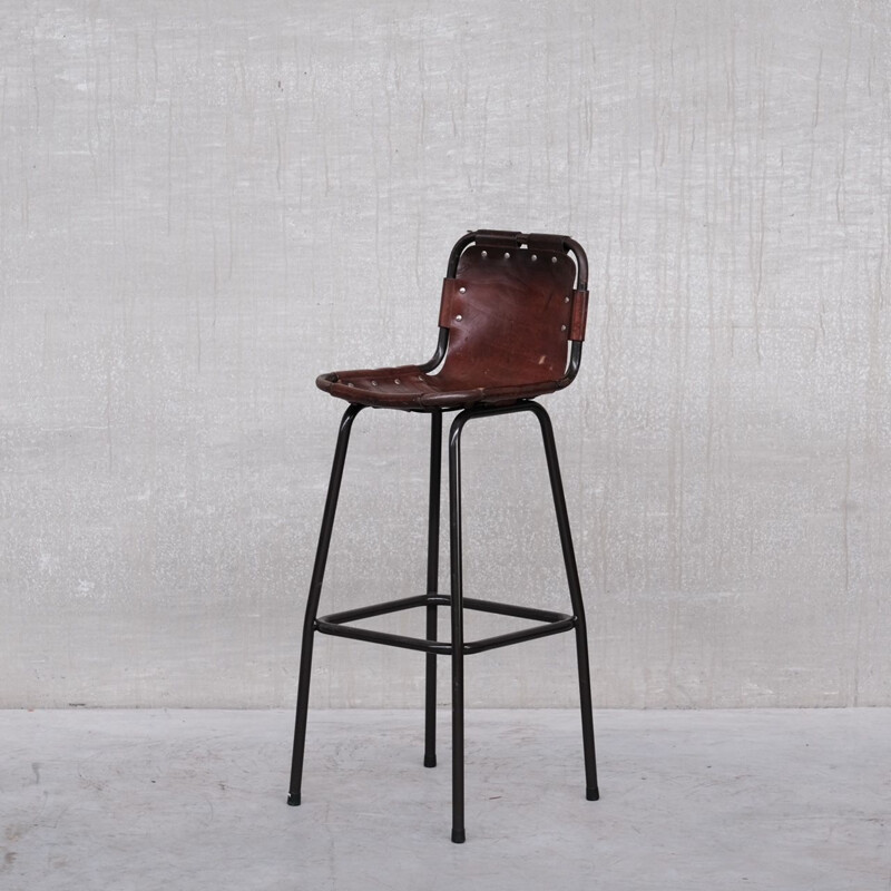 French mid-century leather bar stools, 1960s