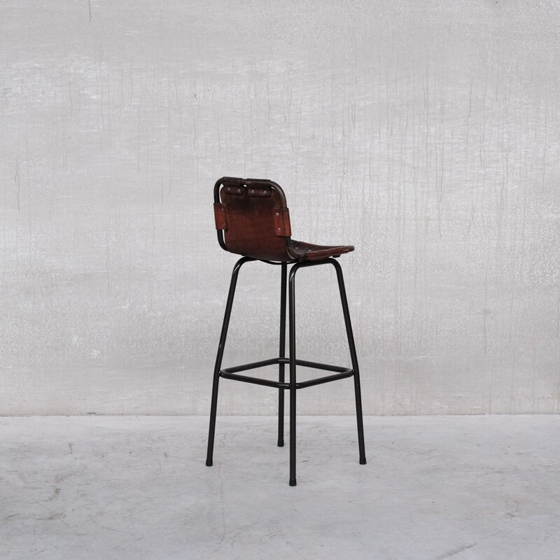 French mid-century leather bar stools, 1960s