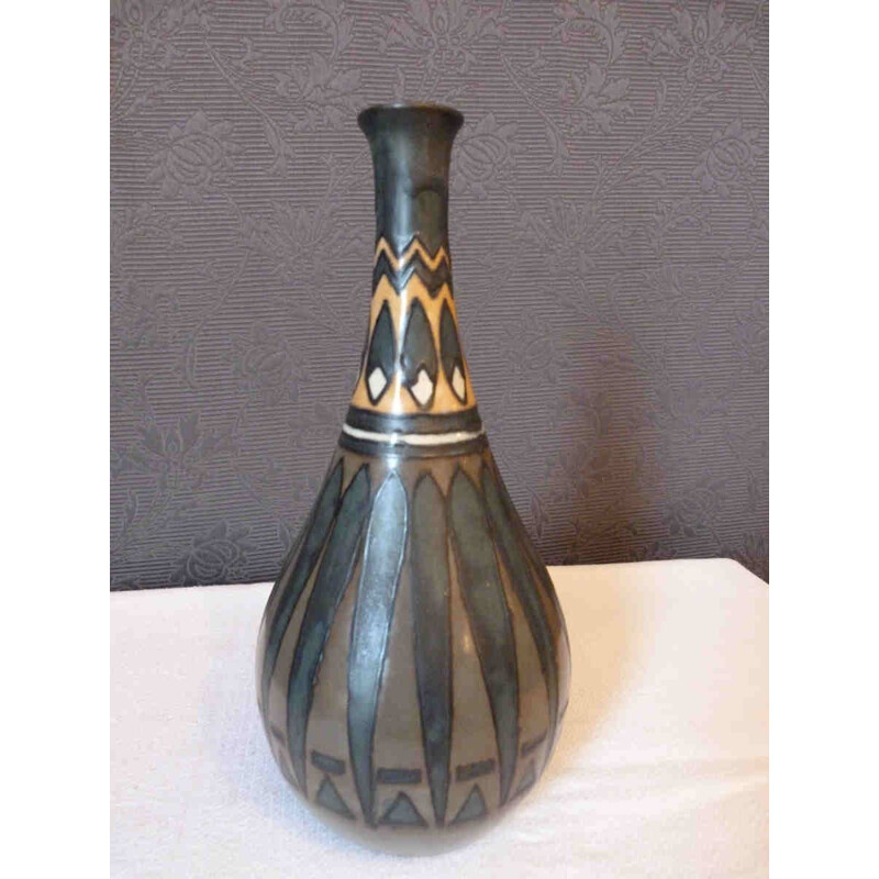 Vase Odetta en céramique vert et jaune - 1940