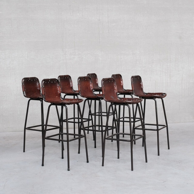 French mid-century leather bar stools, 1960s