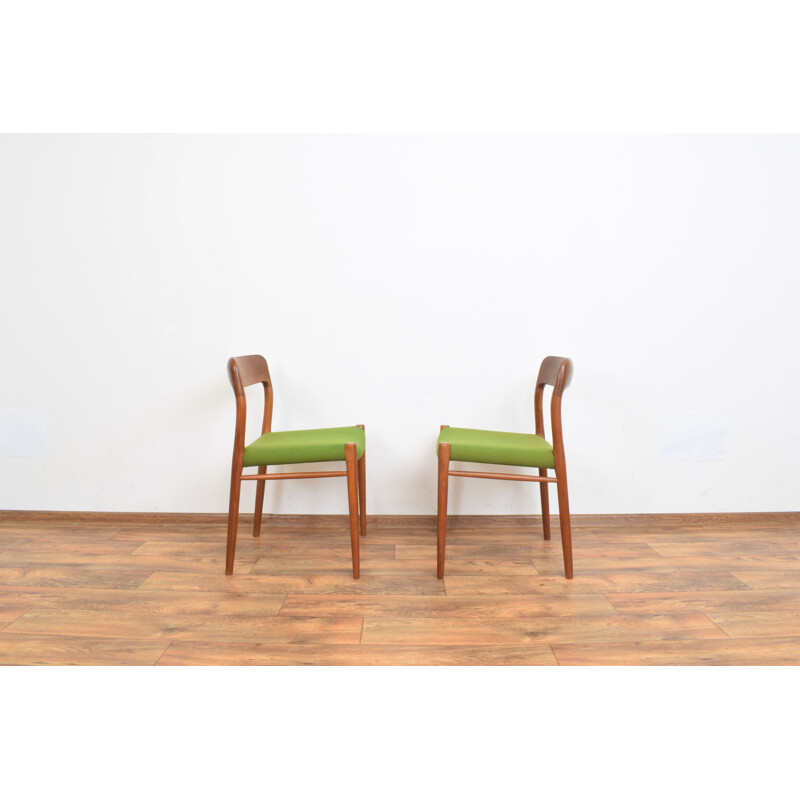 Pair of vintage Danish teak dining chairs model 75 by Niels Otto Møller for J.L. Møllers, 1960s