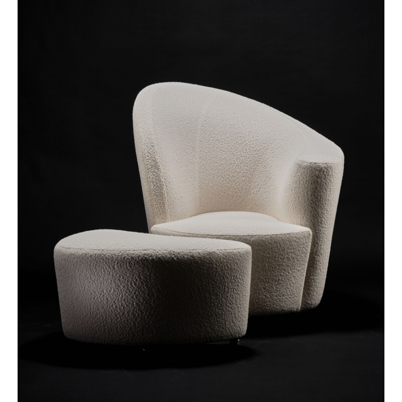 Vintage "Nautilus" swivel armchair & ottoman by Vladimir Kagan for Directional Corkscrew