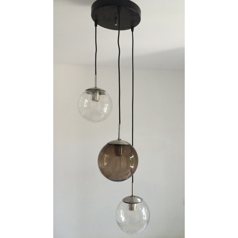 Mid century hanging lamp with 3 glass globes - 1970s