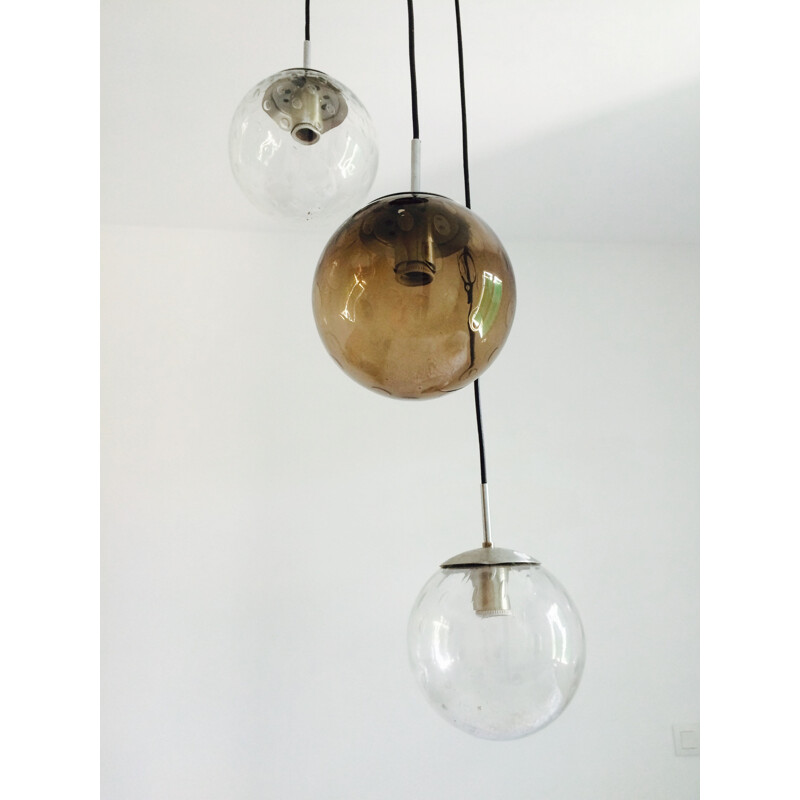 Mid century hanging lamp with 3 glass globes - 1970s