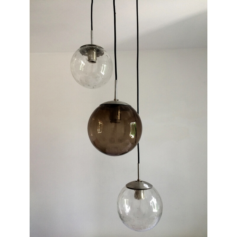 Mid century hanging lamp with 3 glass globes - 1970s