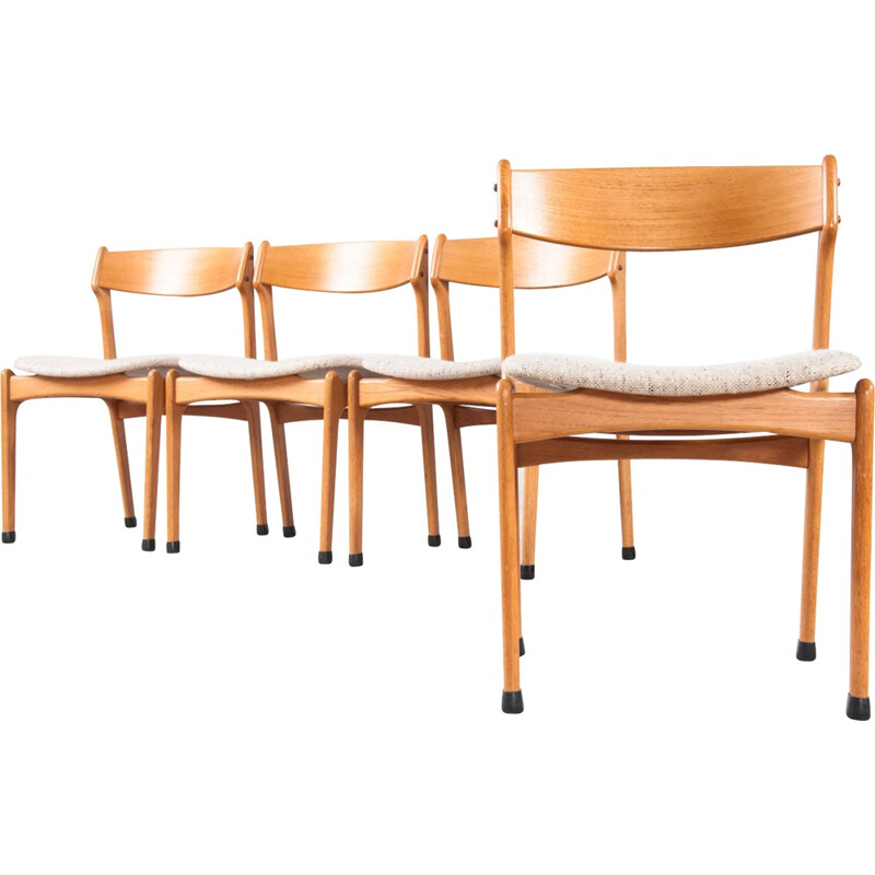 Set of 4 Scandinavian chairs in wood and fabric - 1960s