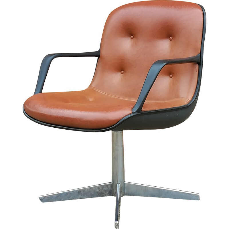 "N°451" swivel armchair in leather, Randall BUHK - 1970s
