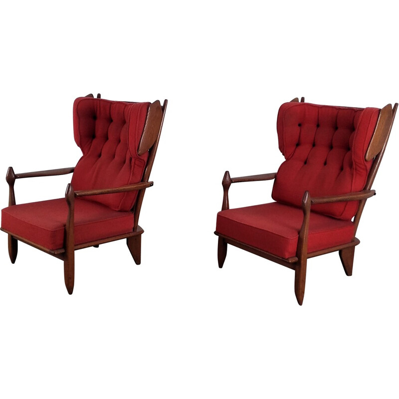 Pair of armchairs in oak, GUILLERME & CHAMBRON - 1960s
