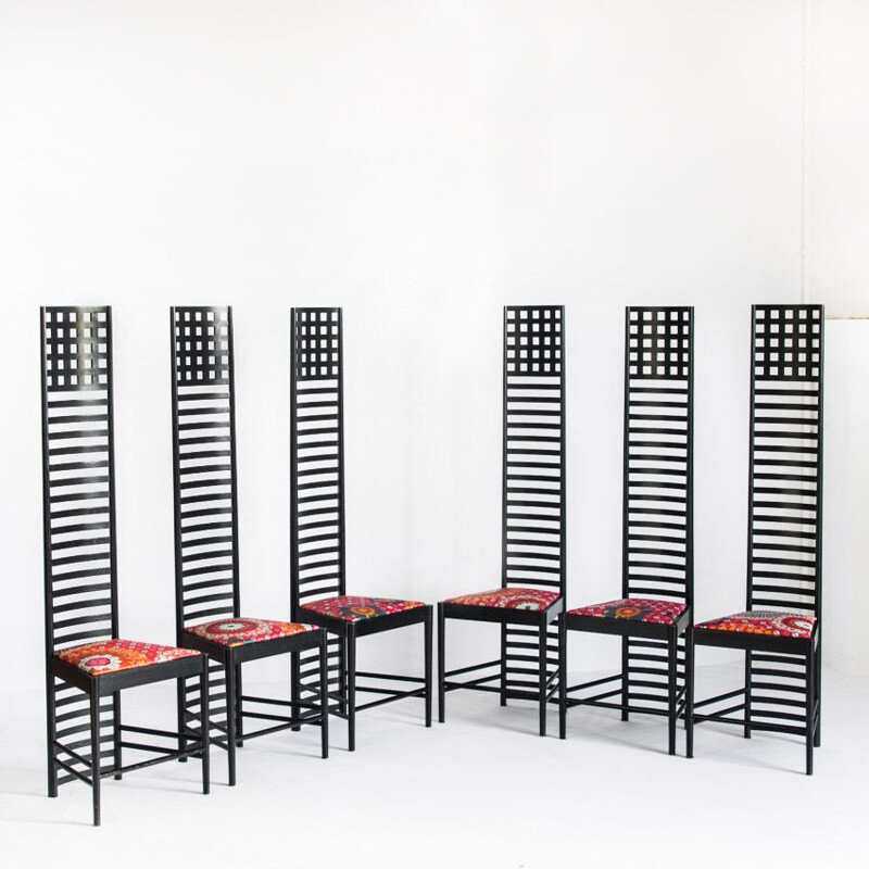 Conjunto de 6 cadeiras da Casa da Colina 292 de Charles Rennie Mackintosh para Cassina, Itália 1990