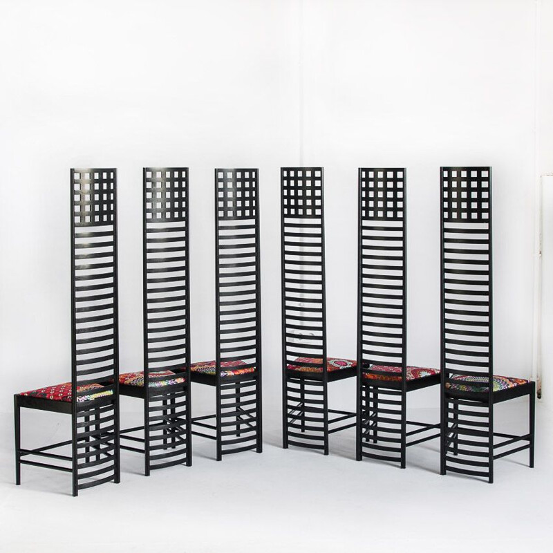 Conjunto de 6 cadeiras da Casa da Colina 292 de Charles Rennie Mackintosh para Cassina, Itália 1990