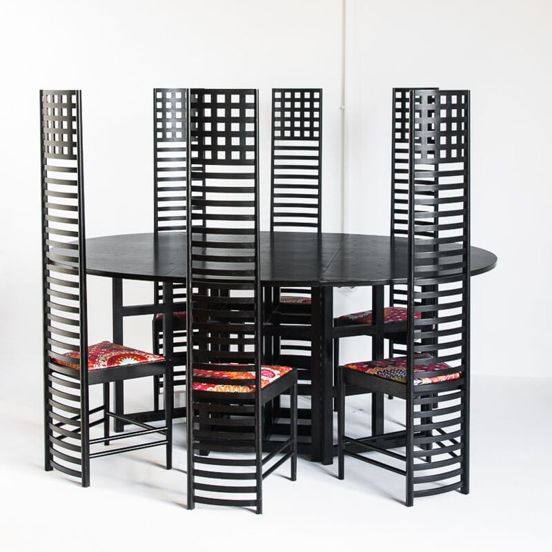 Conjunto de 6 cadeiras da Casa da Colina 292 de Charles Rennie Mackintosh para Cassina, Itália 1990