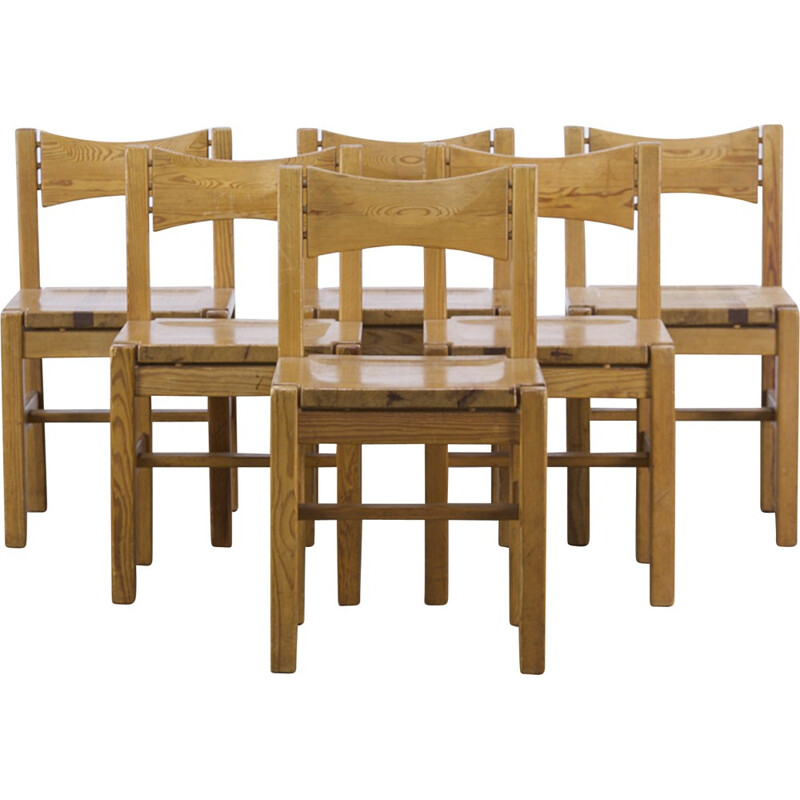 Set of 6 Laukaan Puu chairs in pine wood, Ilmari TAPIOVAARA - 1960s