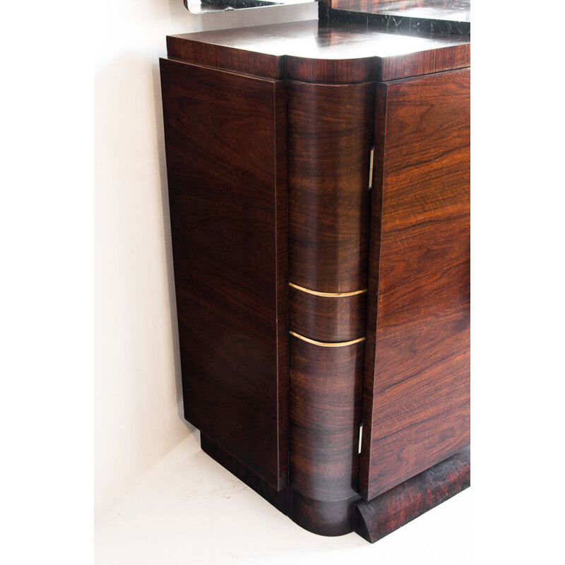 Vintage Art Deco dressoir met spiegel en zwart marmer, Frankrijk 1940