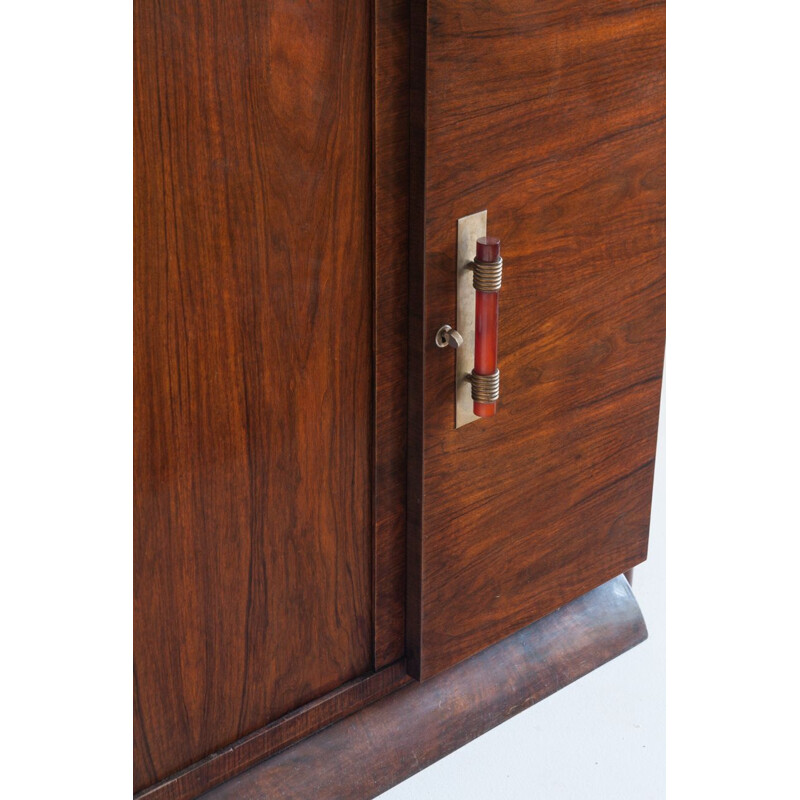 Vintage Art Deco highboard with mirror and black marble, France 1940