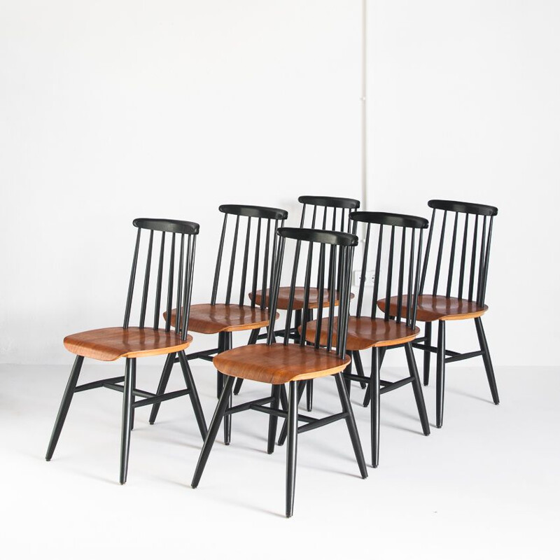 Ensemble de 6 chaises vintage style Fanett de Ilmari Tapiovaara, France 1960