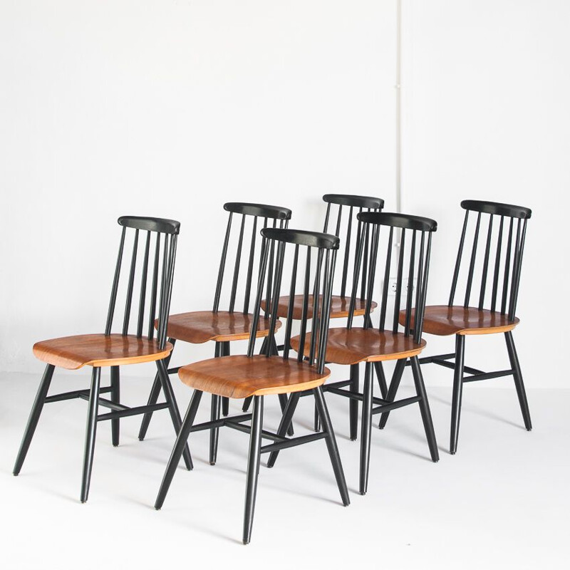 Set of 6 vintage chairs model Fanett style by Ilmari Tapiovaara, France 1960