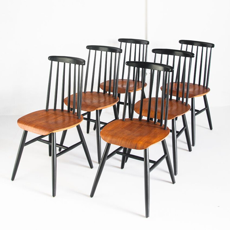 Ensemble de 6 chaises vintage style Fanett de Ilmari Tapiovaara, France 1960