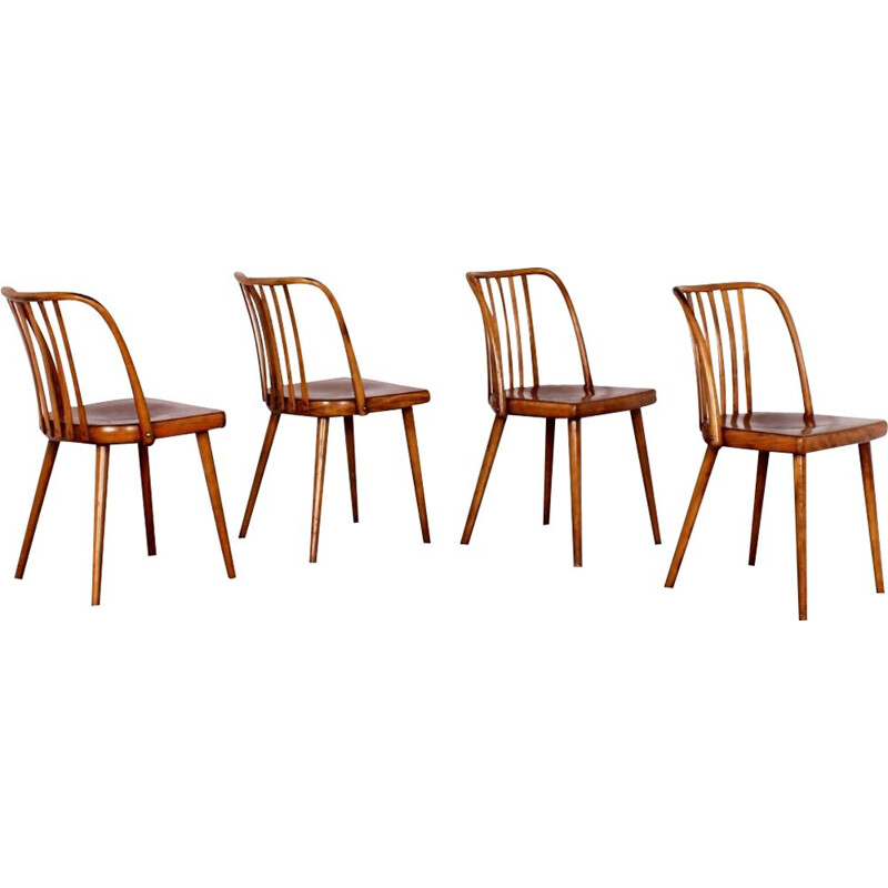 Set of 4 vintage chairs by Ton