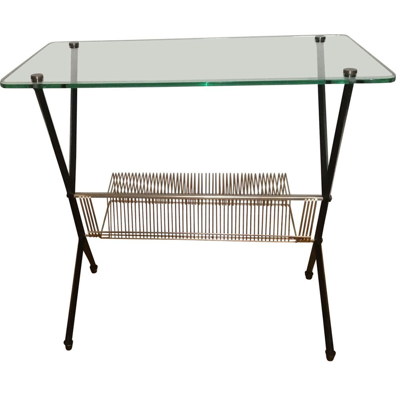 Mesa auxiliar vintage de cristal y latón de Angelo Ostuni para Frangi Milano, 1950