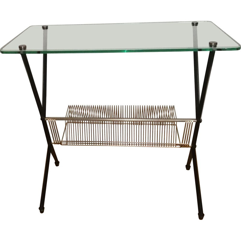 Vintage glass and brass side table by Angelo Ostuni for Frangi Milano, 1950