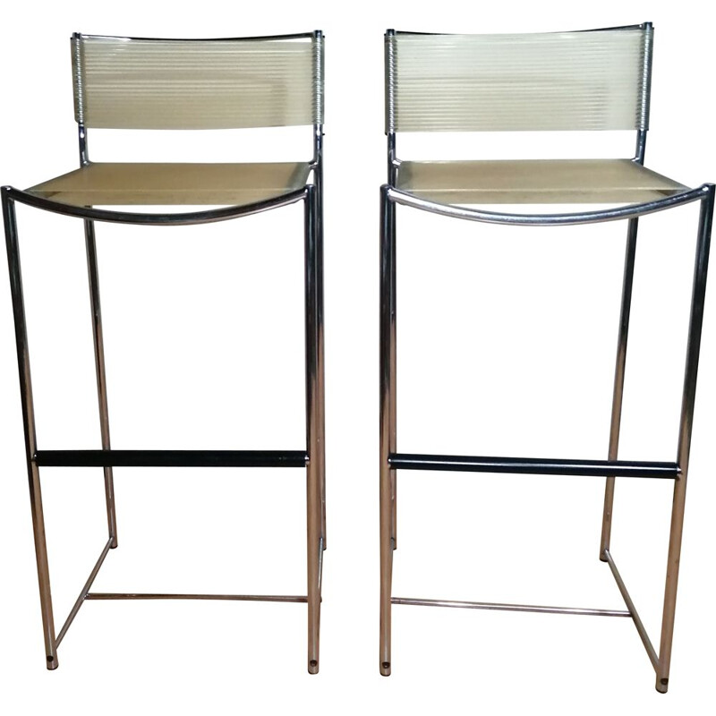 Pair of vintage 164 chrome spaghetti stools by Belotti for Alias, 1980