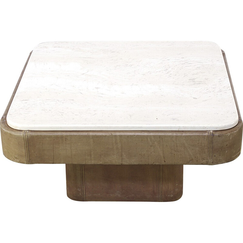 De Sede leather and travertine coffee table - 1970s