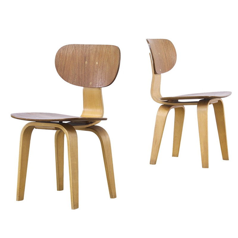 Pair of Pastoe "SB02" chairs in plywood, Cees BRAAKMAN - 1950s