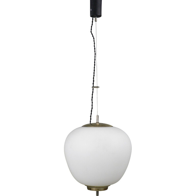 Vintage brass and opaline hanging lamp - 1950s