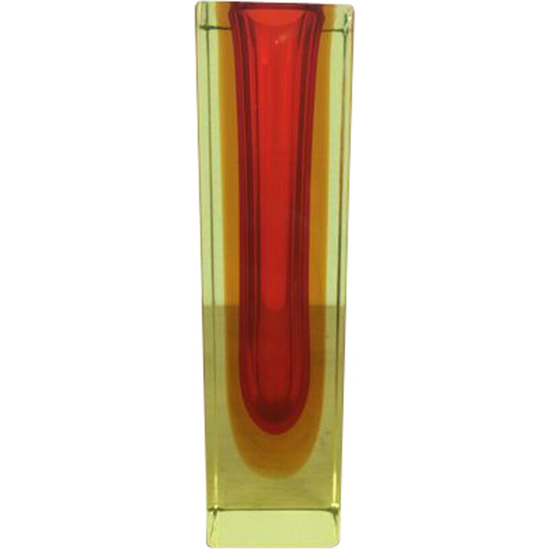 Vase Sommerso vintage - verre rouge jaune