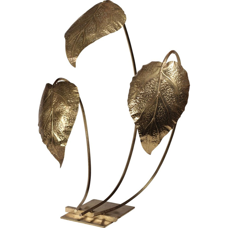 Vintage brass leaf lamp by Tommaso Barbi, Italy 1970