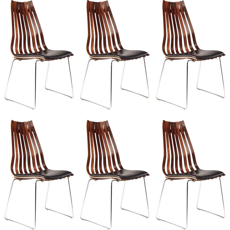 Set of 6 vintage Scandinavian rosewood dining chairs by Hans Brattrud, 1958