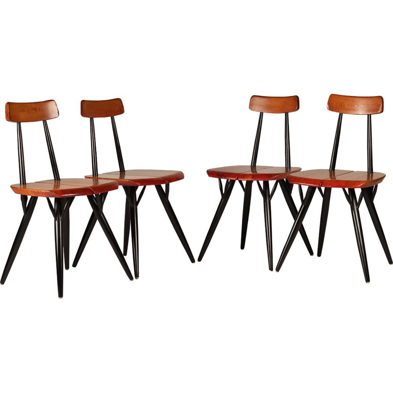 Set van 4 vintage "Pirkka" beukenhouten stoelen van Ilmari Tapiovaara voor Laukaan Puu, 1950