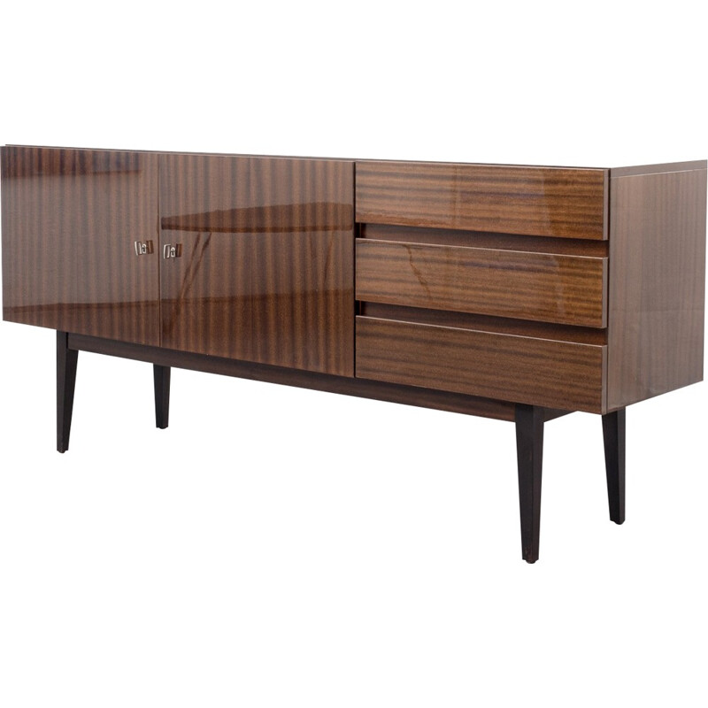 High-gloss mahogany sideboard with lockable doors - 1960s