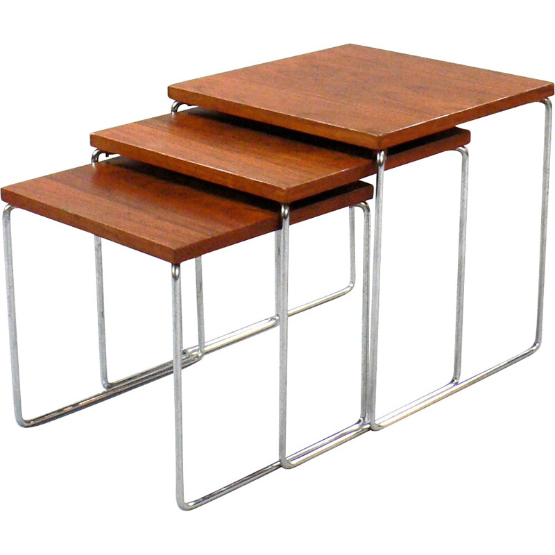 Set of 3 nesting tables in wood and metal - 1970s