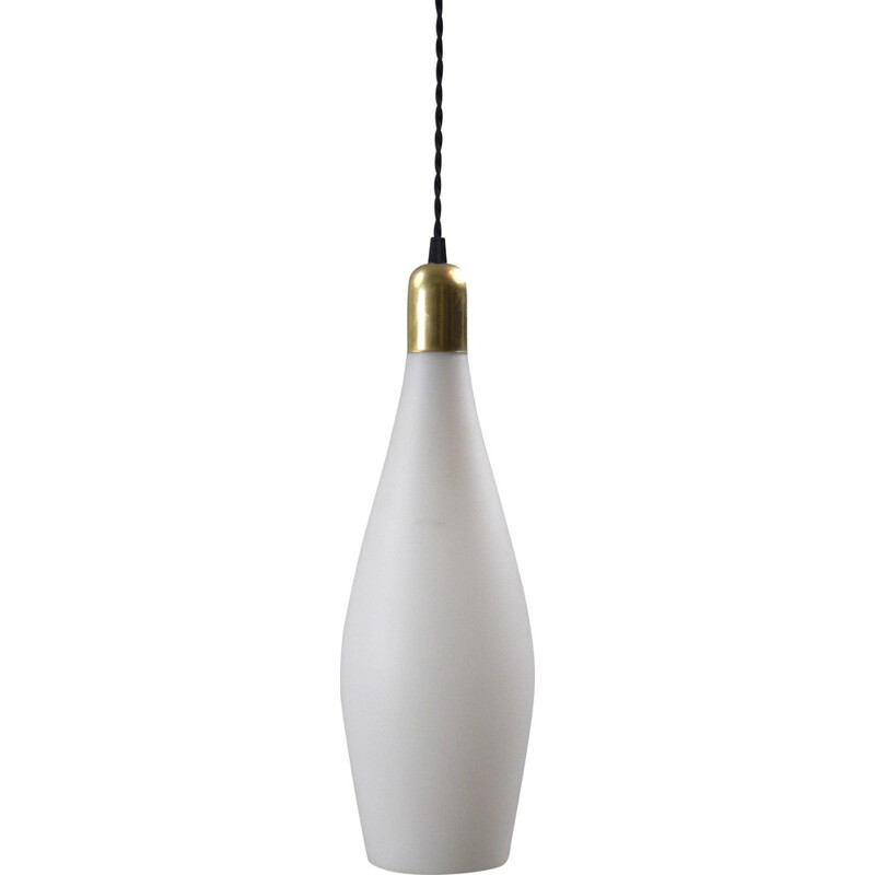 Large pendant lamp in opaline and brass - 1950s