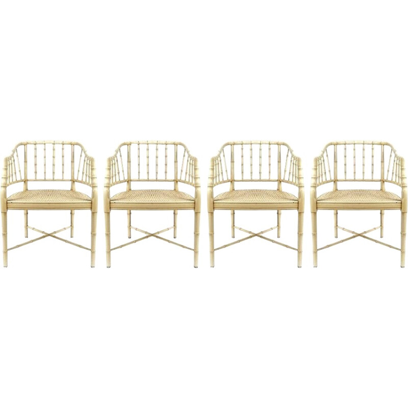 Set of 4 Italian chairs in solid wood and webbing - 1970s