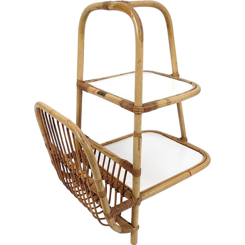 Side table with magazine rack in rattan - 1960s